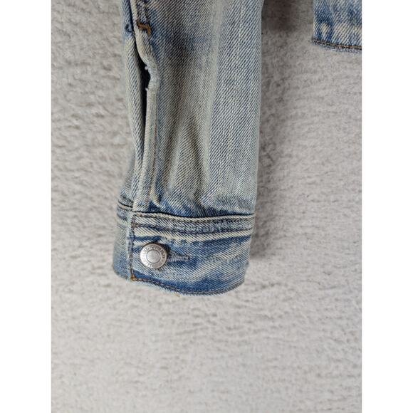 American Eagle Jacket Womens Medium Blue Distressed Denim Trucker Preppy - Picture 11 of 16